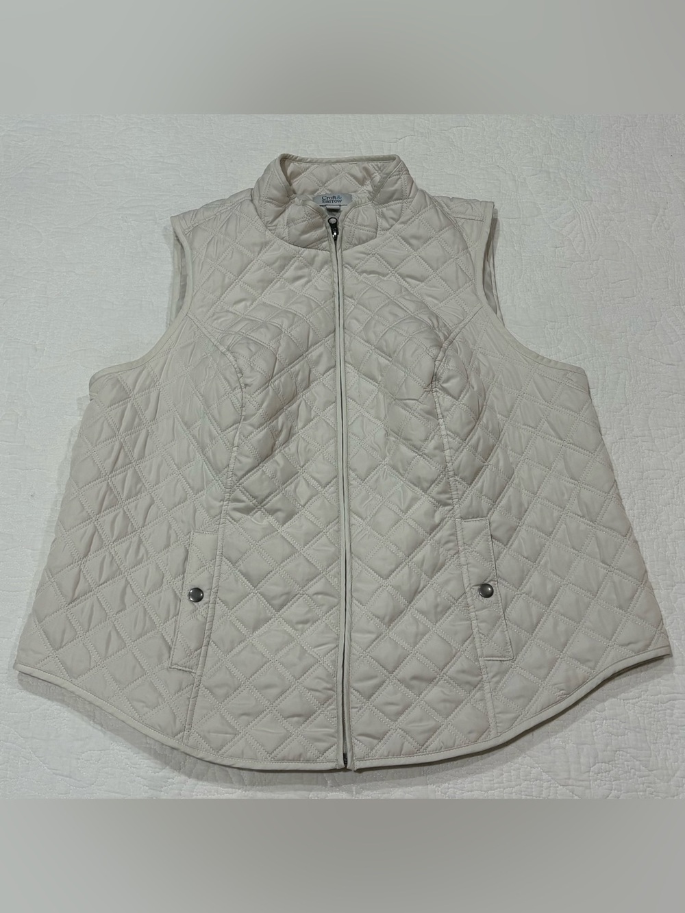 Croft And Barrow Women Diamond Quilted Vest Sz 1X White Cinch Waist Front Zipper